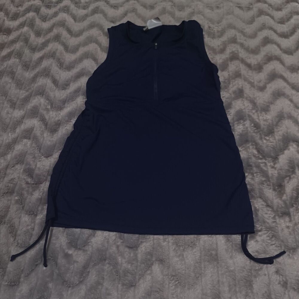 Athleta Womens Size S Navy Blue Half Zip Ruched Swim OR Athletic Tank Top